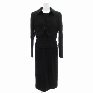 Forum フォーマル セットアップ アンサンブル 半袖ワンピース ジャケット レース切替 7AR 黒