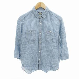 シャツ ストライプ 麻 リネン 七分袖 M 青 白 ブルー ホワイト /HO 0425 GY12