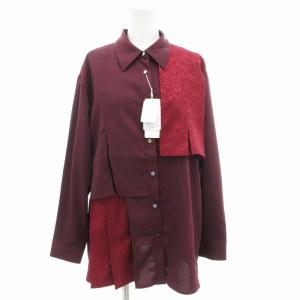 タグ付き アシメプリーツシャツ ブラウス 長袖 切替 ジャガード F ボルドー HAL06506AD /GV