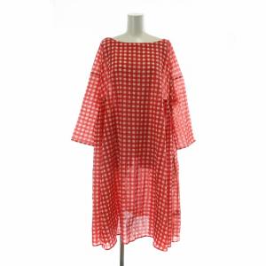 ワンピース 七分袖 ギンガムチェック柄 M レッド ホワイト