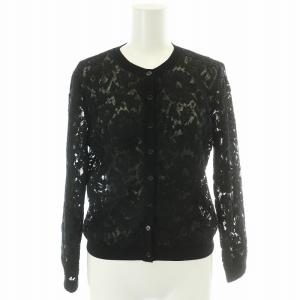 カーディガン レース 花柄 S ブラック
