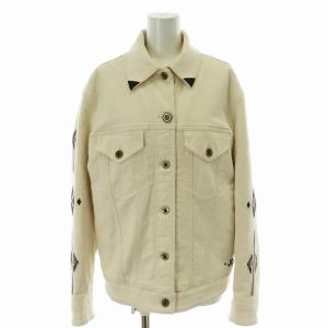 デニムジャケット 裏ボア ネイティブ柄 38 オフホワイト