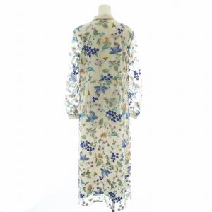 GRACE CONTINENTAL チュール刺繍シャツワンピース ひざ丈 長袖 レース シアー シースルー 花柄 総柄 36 S グレー ベージュ
