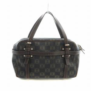 LOEWE ヴィンテージ ミニボストンバッグ ハンド PVC アナグラム 総柄 茶 ブラウン GY19 /MQ OH