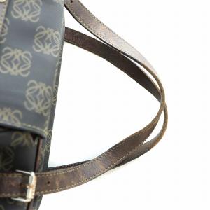 LOEWE ヴィンテージ ミニボストンバッグ ハンド PVC アナグラム 総柄 茶 ブラウン GY19 /MQ OH