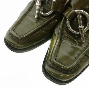 HERMES ローファー エナメル スクエアトゥ ホースビット シルバー金具 36.5 23.5cm カーキ /XZ