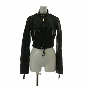 レザージャケット ショート丈 ジップアップ 38 ブラック