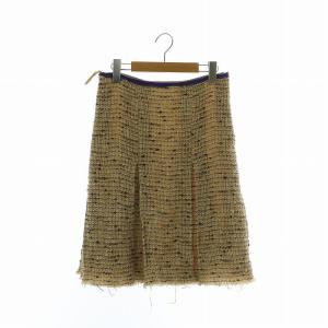 フレアスカート ウール混 リネン混 ツイード ひざ丈 ジップフライ 38 M ベージュ /XZ GY19