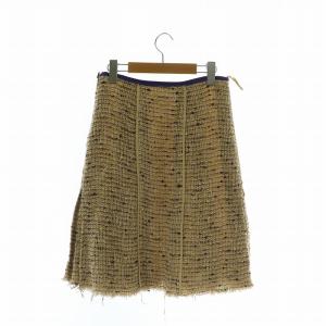 PRADA フレアスカート ウール混 リネン混 ツイード ひざ丈 ジップフライ 38 M ベージュ /XZ GY19
