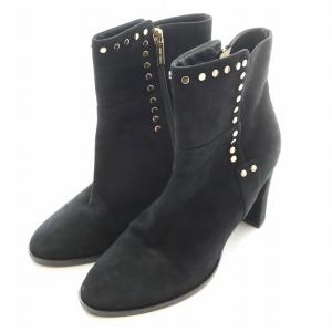 ショートブーツ スエード レザー サイドジップ メタルパーツ 36 23.0 黒 ブラック /MP GY19]