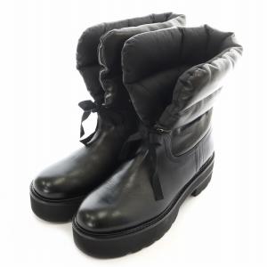 ショートブーツ レースアップ ラウンドトゥ スクエアヒール キルティング 38.0 23.5 黒 ブラック