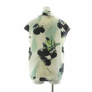 CELINE ブラウス シルク スカーフ付き 36 グリーン ホワイト