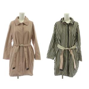 ステンカラーコート リバーシブル シルク混 ストライプ ショルダーバッグ付き 38 M ピンク ベージュ