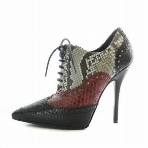 GUCCI パンプス パイソン レザー ポインテッドトゥ ピンヒール レースアップ 35 22cm 黒 ブラック 赤