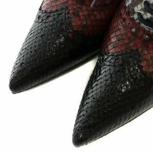 GUCCI パンプス パイソン レザー ポインテッドトゥ ピンヒール レースアップ 35 22cm 黒 ブラック 赤