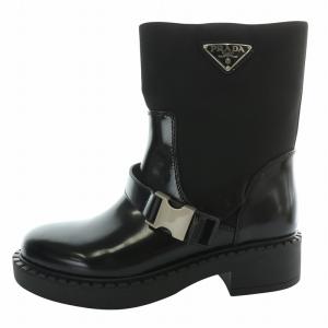 PRADA ショートブーツ Re-Nylon ナイロン レザー 37 ブラック
