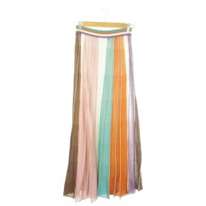 マキシスカート ニット ロング タイト ストライプ ラメ 光沢感 透け感 小さいサイズ 38 XS マルチカラー