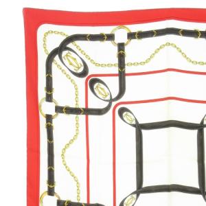 Cartier シルクスカーフ 絹 ロゴ ダブルC チェーン柄 ベルト柄 総柄 赤 レッド 白 ホワイト /AH11 GY19