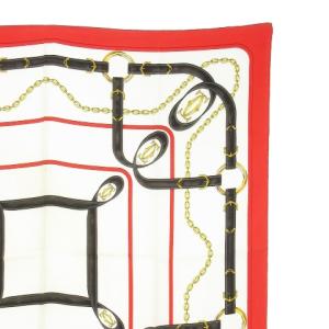 Cartier シルクスカーフ 絹 ロゴ ダブルC チェーン柄 ベルト柄 総柄 赤 レッド 白 ホワイト /AH11 GY19