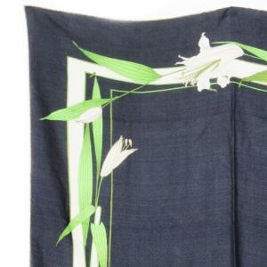 LEONARD シルクスカーフ 絹 フラワー 百合 カサブランカ 花柄 紺 ネイビー 緑 グリーン /AH10 GY19