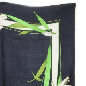 LEONARD シルクスカーフ 絹 フラワー 百合 カサブランカ 花柄 紺 ネイビー 緑 グリーン /AH10 GY19