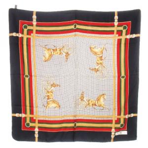 シルクスカーフ 絹 チェック ベルト柄 馬車 ロゴ 総柄 紺 ネイビー /AH12 GY19