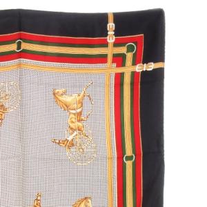 CELINE シルクスカーフ 絹 チェック ベルト柄 馬車 ロゴ 総柄 紺 ネイビー /AH12 GY19