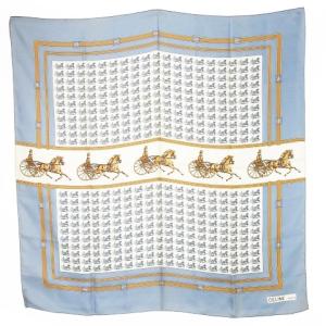 スカーフ 大判 スクエア シルク 絹 馬車柄 ロゴ 青 ブルー /CK29 GY19