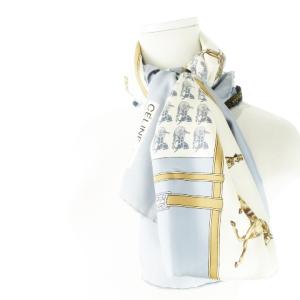 CELINE スカーフ 大判 スクエア シルク 絹 馬車柄 ロゴ 青 ブルー /CK29 GY19