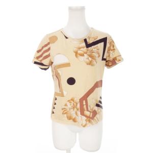 Tシャツ カットソー ラウンドネック 半袖 ストレッチ 総柄 花柄 ロゴ 38 M オレンジ /MN17