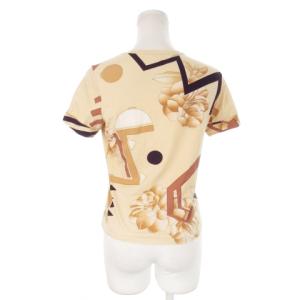 LEONARD SPORT Tシャツ カットソー ラウンドネック 半袖 ストレッチ 総柄 花柄 ロゴ 38 M オレンジ /MN17