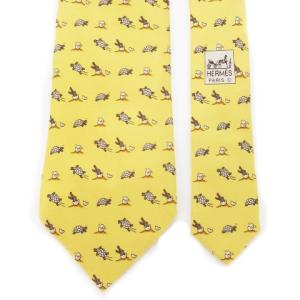 HERMES ネクタイ レギュラー シルク 絹 カメ 亀 ワニ 卵 アニマル 総柄 黄 イエロー /AH6 GY19