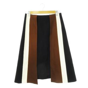 フレアスカート ミモレ ロング ウール 厚手 ストライプ 38 M 黒 ブラック 531-6220911