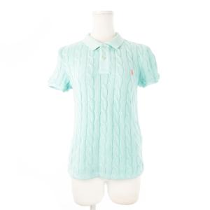 ニットポロシャツ 半袖 ケーブル編み ロゴ刺繍 コットン M 青 ブルー サックス /CK14 GY19