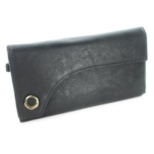 長財布 ロングウォレット 小銭入れあり レザー 革 フラップ二つ折り ロゴ 黒 ブラック /CK27 GY19