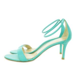 サンダル ハイヒール アンクルストラップ レザー 大きいサイズ 38 25cm 青 エメラルドブルー /AH14