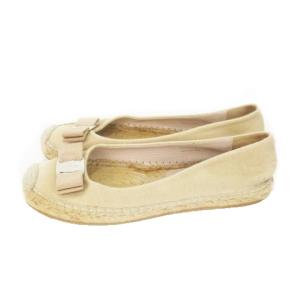 Salvatore Ferragamo フラットシューズ エスパドリーユ ジュート ヴァラリボン ロゴ 大きいサイズ 8 25cm ベージュ /AH1