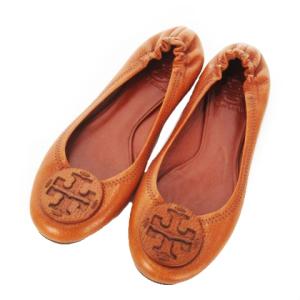 バレエシューズ フラットシューズ レザー 革 ロゴ 6M 23cm 茶 ブラウン /AH2 GY19