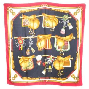 スカーフ 大判 スクエア シルク 絹 鞍柄 サドル コサージュ柄 紺 ネイビー /CK28 GY19