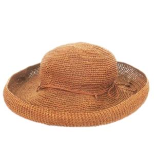ラフィアハット ストローハット 麦わら帽子 ハンドメイド リボン 茶 ブラウン /MN11 GY19