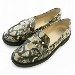 コインローファー シューズ パイソン型押しレザー 36 1/2 23.0 黄 イエロー 黒 ブラック 