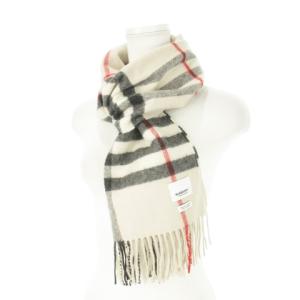 マフラー カシミヤ フリンジ チェック ベージュ