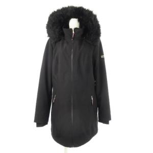 中綿コート ミドル丈 フーディ ジップアップ ロゴ 内側ボア ファー M 黒 ブラック /CK1 GY19