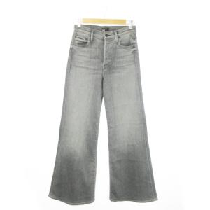 デニムパンツ ジーンズ ワイド フレア ストレッチ ボタンフライ ウォッシュ加工 27 グレー /AO21