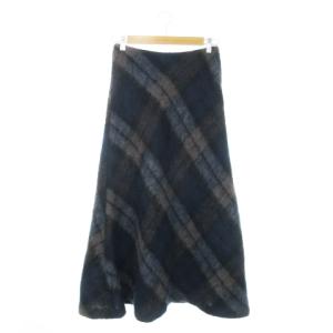 フレアスカート ロング マキシ ニット モヘア チェック 36 S 紺 ネイビー /MN19 GY19