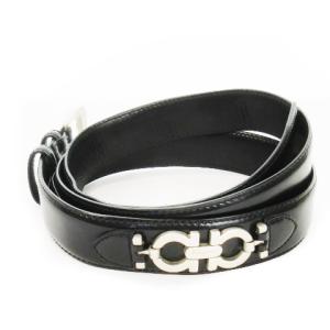 Salvatore Ferragamo ベルト レザー ガンチーニ マットシルバー金具 95 黒 ブラック /AH9 GY19