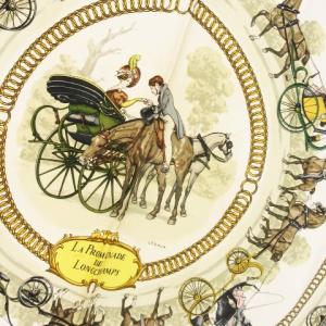 HERMES カレ90 ロンシャンへの散歩 大判 スカーフ ストール スクエア シルク 絹 馬車柄 赤 レッド /CK30