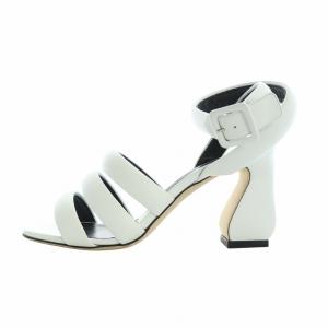 Sergio Rossi サンダル スクエアトゥ ロゴ レザー チャンキーヒール 36.5 23.5-24cm 白 ホワイト GY19