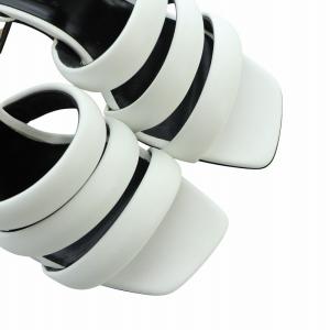 Sergio Rossi サンダル スクエアトゥ ロゴ レザー チャンキーヒール 36.5 23.5-24cm 白 ホワイト GY19