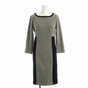 ワンピース ロング ジャガード 千鳥柄 切替 S 黒 ブラック グレー GY19 /MQ